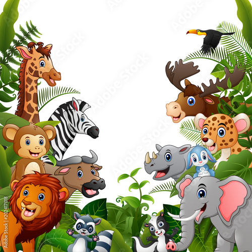 Animals forest cartoons meet together