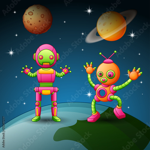Robots cartoon are activity in the space