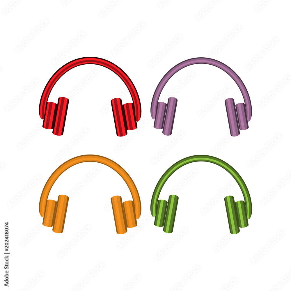 Colorful headphone set icons, flat design Colorful headphone set icons, flat design