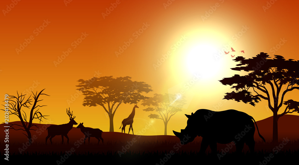 Obraz premium Silhouette animals savannas in the afternoon