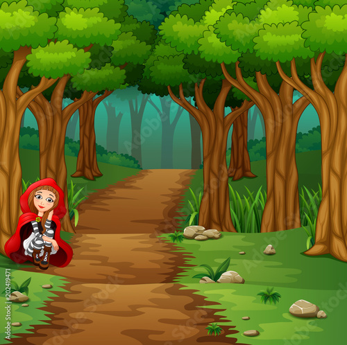 Women red hooded at the forest