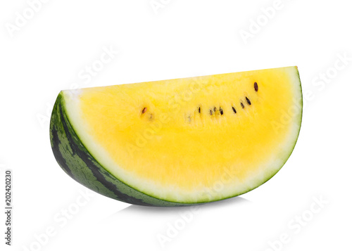 sliced yellow watermelon isolated on white background