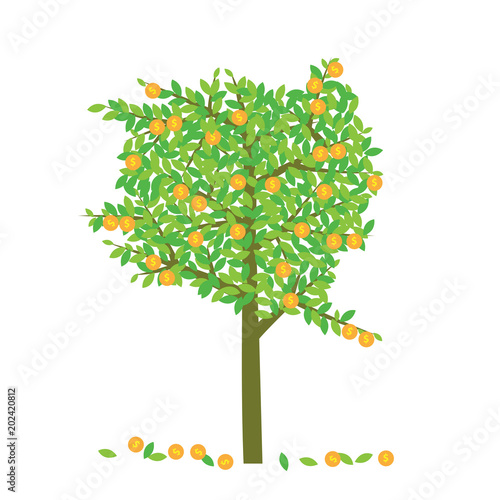 Naklejka Kreatywnie pieniądze drzewo z liściem w pieniądze znaku