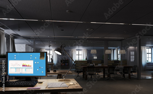 Elegant office interior. Mixed media