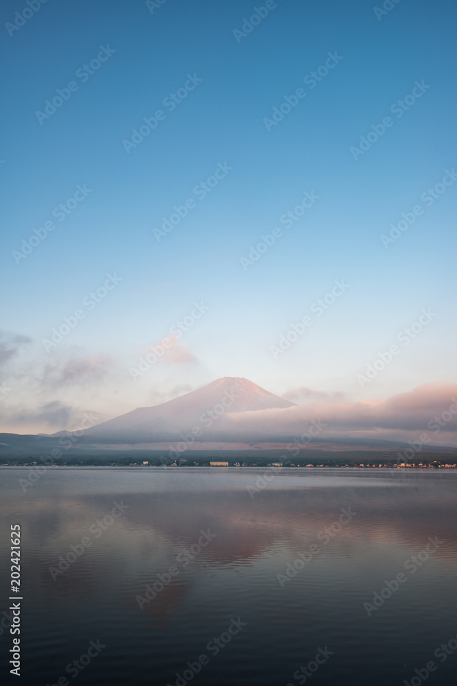 Mt. Fuji over Lake Yamanaka in a Summer Morning