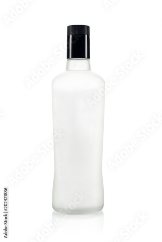 Empty bottle of russian vodka isolated on white background