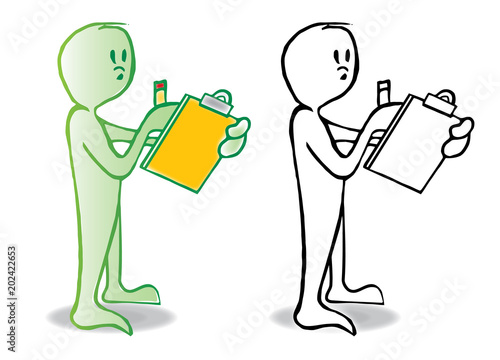 Personaje tomando apuntes. ilustración vectorial estilo linea a color y blanco y negro
