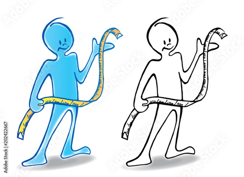 Personaje con cinta métrica. ilustración vectorial estilo linea a color y blanco y negro