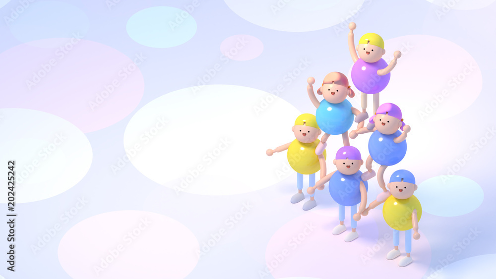 3d rendering picture of cartoon cheerleaders. Human tower. 3d rendering picture of cartoon cheerleaders. Human tower.