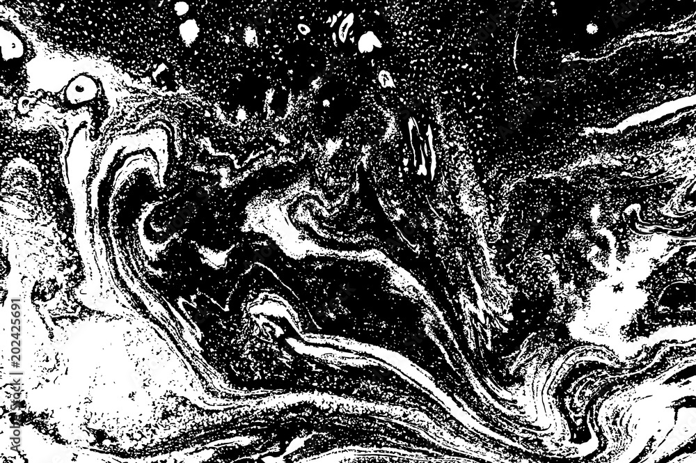 Black and white liquid texture. Hand drawn marbling illustration. Abstract vector background. Monochrome marble pattern. Black and white liquid texture. Hand drawn marbling illustration. Abstract vector background. Monochrome marble pattern.