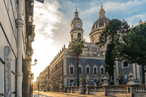 Catania, sicily, italy, view of the main baroque church of saint Agatha from the street Vittorio Emanuele II © Lomb