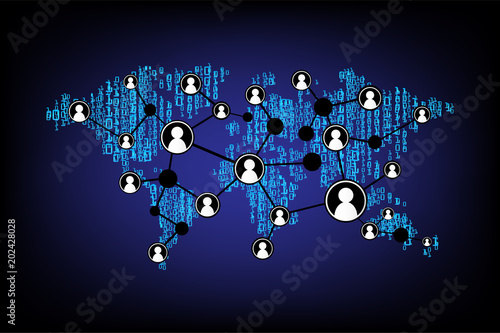 Social media network concept. design vector illustration with social media icons and world map. Global network mesh. Social communications background. Earth map.