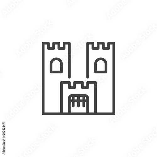 Castle building outline icon. linear style sign for mobile concept and web design. Kingdom castle simple line vector icon. Symbol, logo illustration. Pixel perfect vector graphics