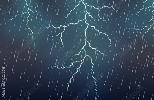Lightning Strike and Rain Thunderstorm