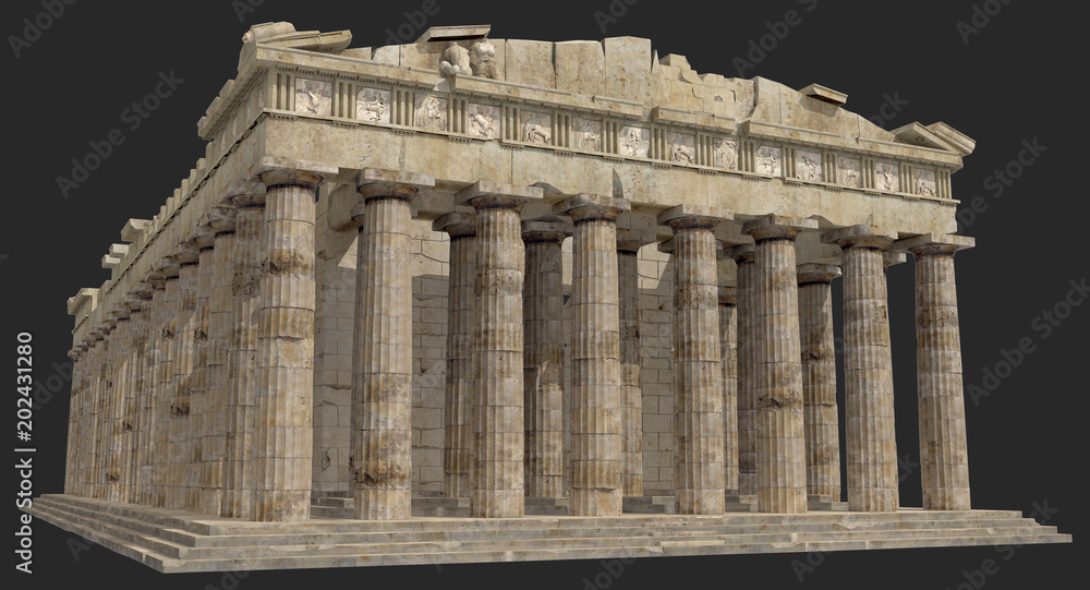 Fototapeta premium This is a 3d render of the Greek Parthenon. It is isolated against a grey neutral background colour.