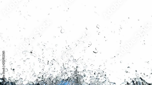 Screen is being filled with the pouring water 3D slow motion animation with alpha matte