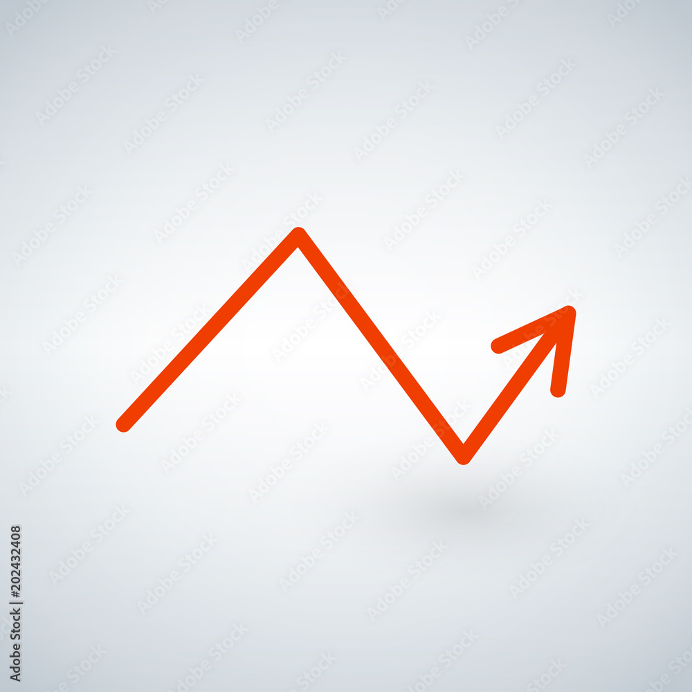 Orange growing arrow chartisolated on modern background, flat and shadow design. vector illustration. Orange growing arrow chartisolated on modern background, flat and shadow design. vector illustration.