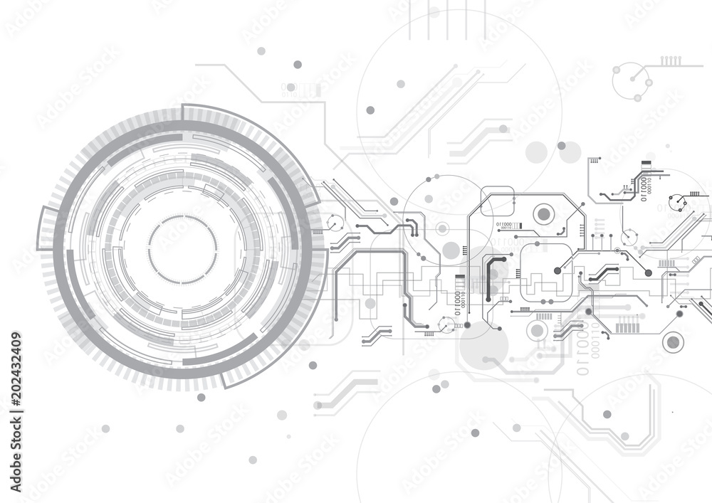 Grey Several Circuit Circle Technology Vector Background