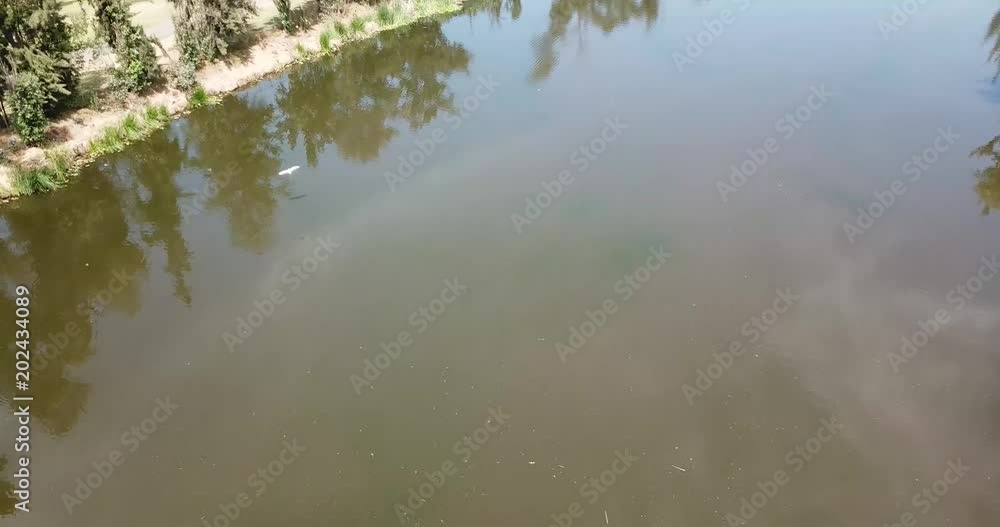 Drone shot of Cuemanco main channel, flying over trajineras, Xochimilco, Mexico City Drone shot of Cuemanco main channel, flying over trajineras, Xochimilco, Mexico City