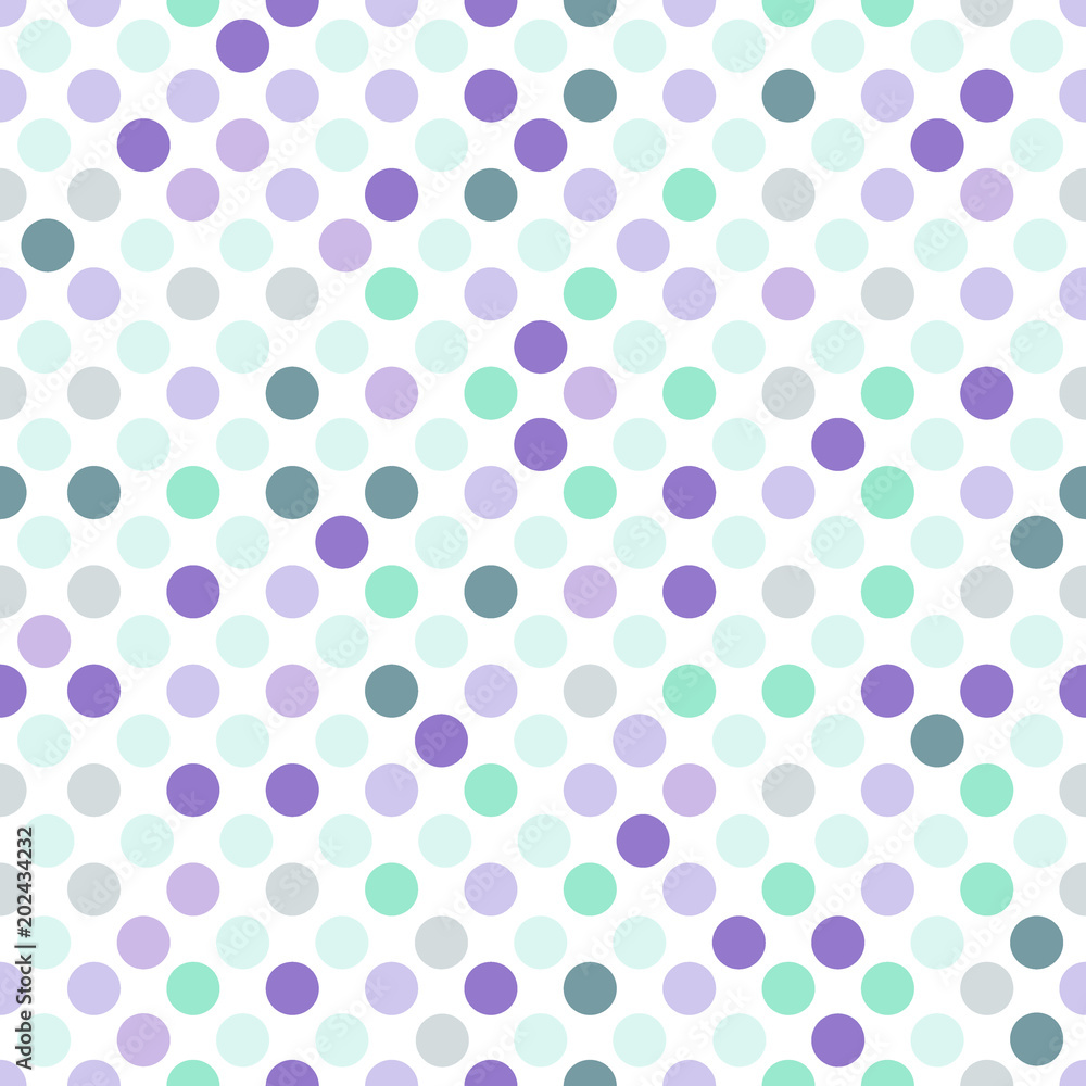 Seamless dotted background in light purple and mint green colors on white background