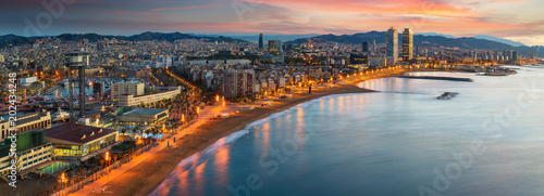 Canvas Print Barcelona beach on morning sunrise