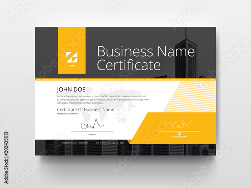 Modern Business Certificate with Yellow and Black. 