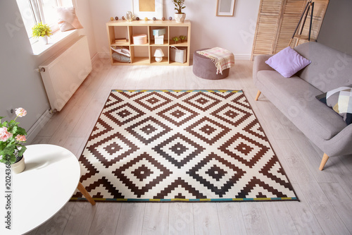 Fotografie Modern living room interior with stylish sofa and carpet