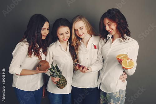 girls with fruit