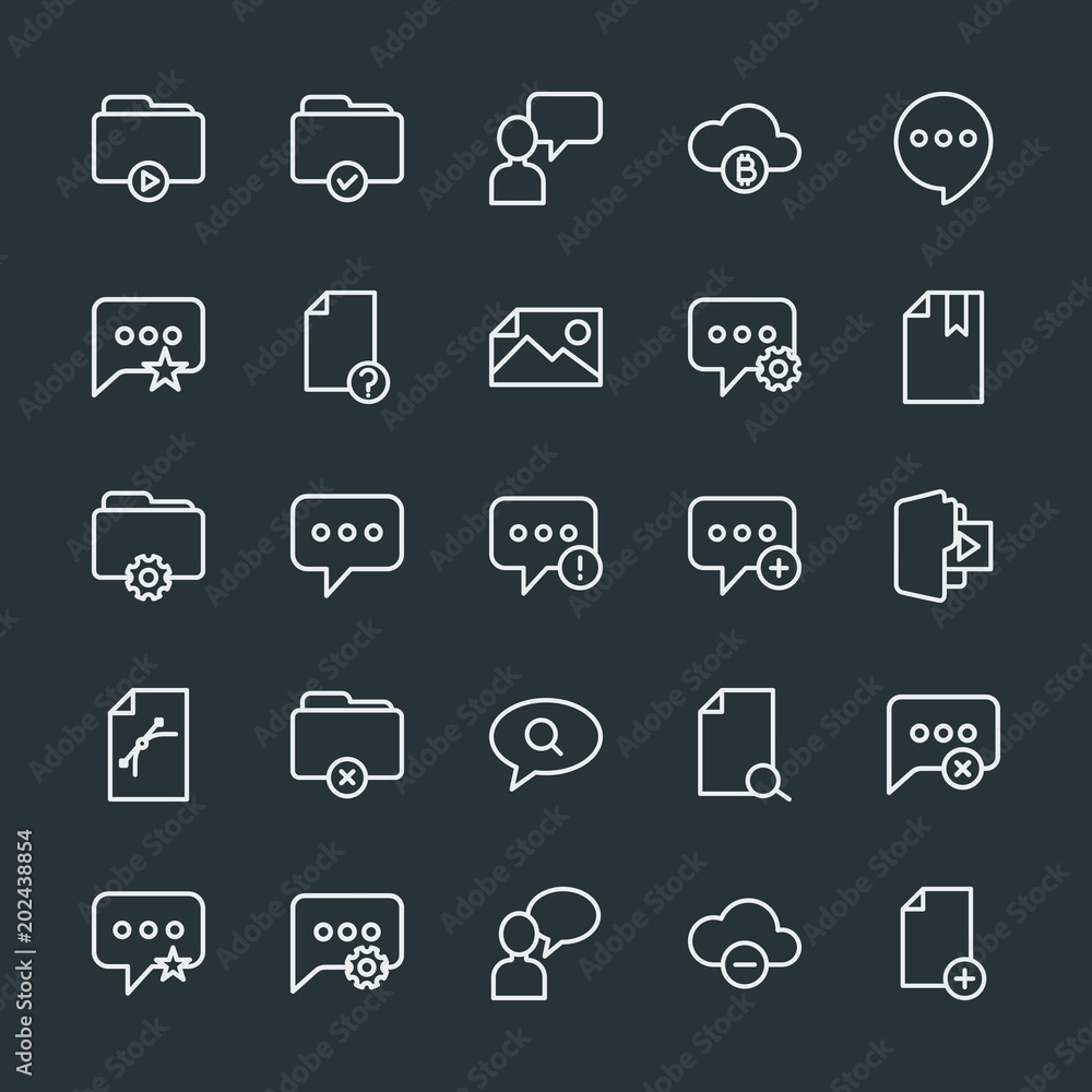 Modern Simple Set of cloud and networking, chat and messenger, folder, files Vector outline Icons. Contains such Icons as add, cloud, blue and more on dark background. Fully Editable. Pixel Perfect. Modern Simple Set of cloud and networking, chat and messenger, folder, files Vector outline Icons. Contains such Icons as add, cloud, blue and more on dark background. Fully Editable. Pixel Perfect.