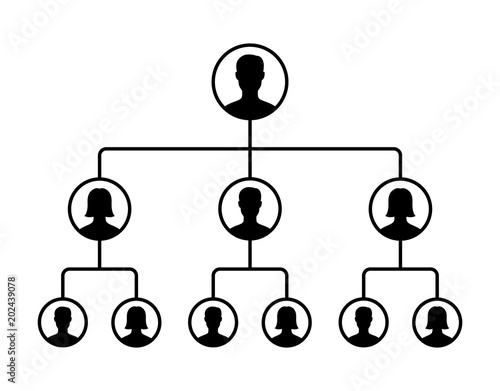 Male leader in a business management hierarchy with managers flat vector icon for apps and websites