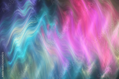 Abstract pink, green, and blue wavy texture. Fractal background. Fantasy digital art. 3D rendering.