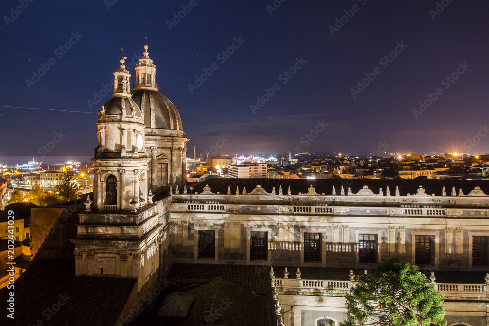Catherdal in Catania at night, Sicily, Italy