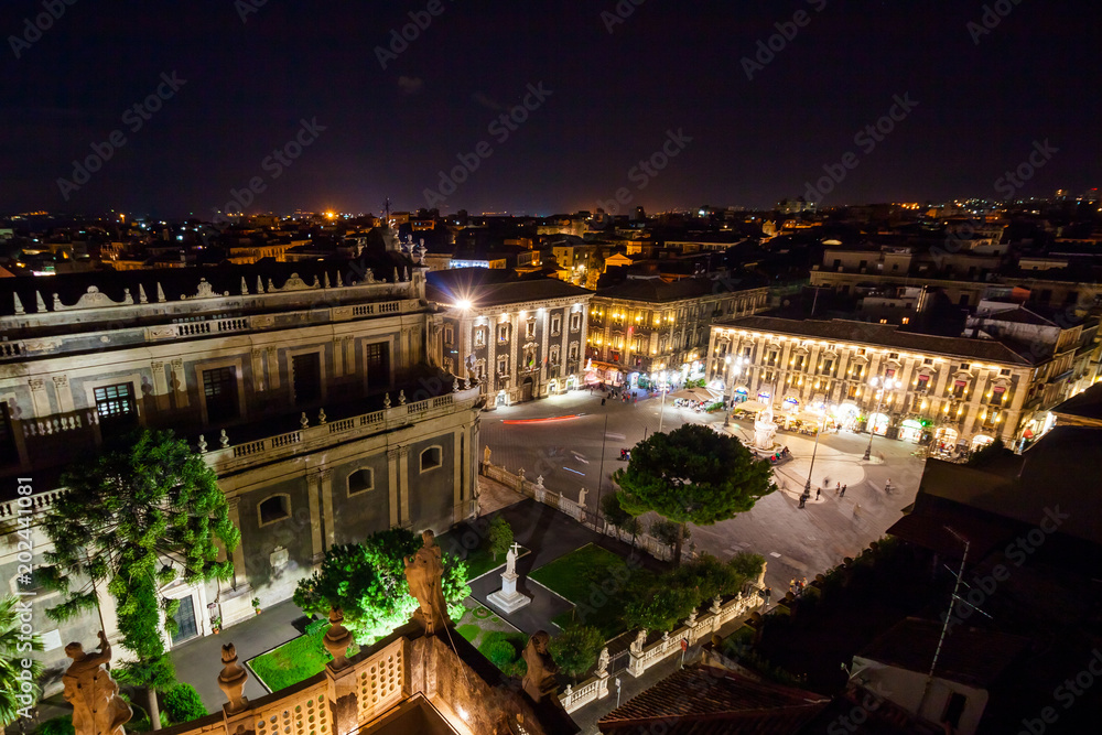 Night view of Catania from Church of the Badia di Sant'Agata, Sicily, Italy