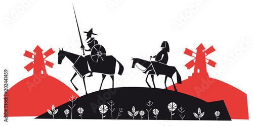 Don Quixote and Sancho Panza vector illustration photo