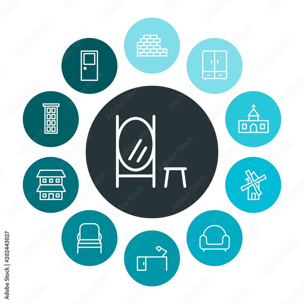Φωτογραφία buildings, furniture Infographic Colorful outline Icons Set