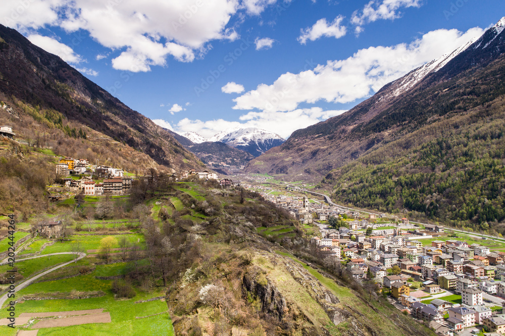 Valle of Valtellina, panoramic view. Village of Grosio, Grossotto and Sondalo