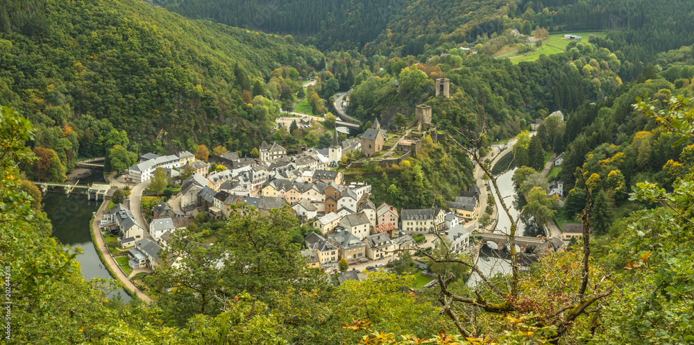 Αυτοκόλλητο Scenic view of Esch sur sure town in Luxembourg in summer
