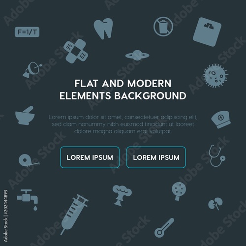 health, science, nature fill vector icons and elements background concept on dark background.Multipurpose use on websites, presentations, brochures and more