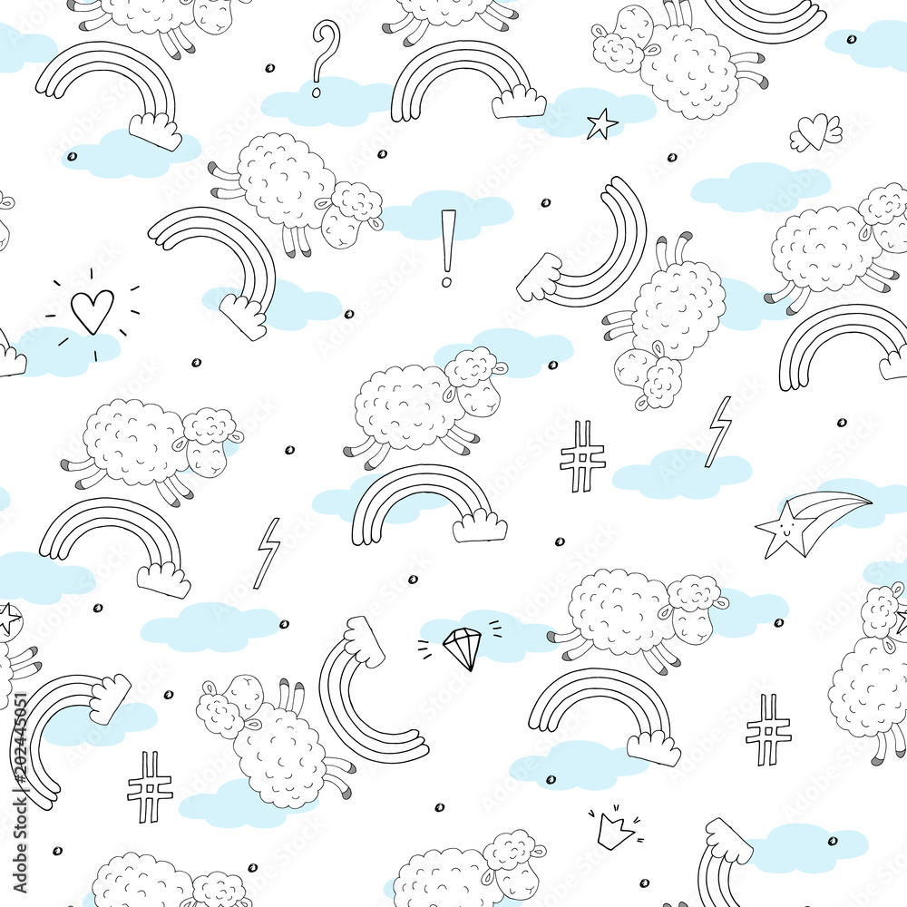 Cute seamless pattern with funny sheep. vector illustration Cute seamless pattern with funny sheep. vector illustration