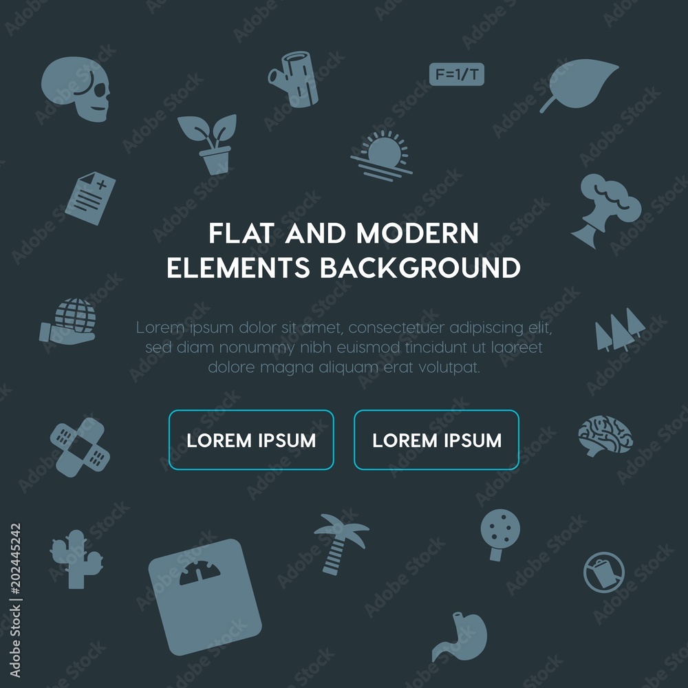 Fotografie health, science, nature fill vector icons and elements background concept on dark background