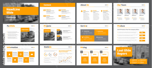 Template of white vector slides for presentations and reports with orange rectangles and squares. photo