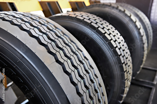 Tread pattern on wheel tire truck in store