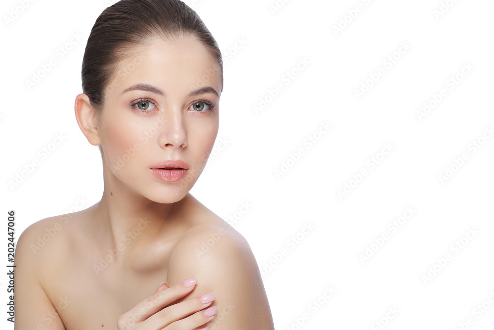 Portrait of a beautiful young woman, skin care and hands with manicure. Portrait of a beautiful young woman, skin care and hands with manicure.