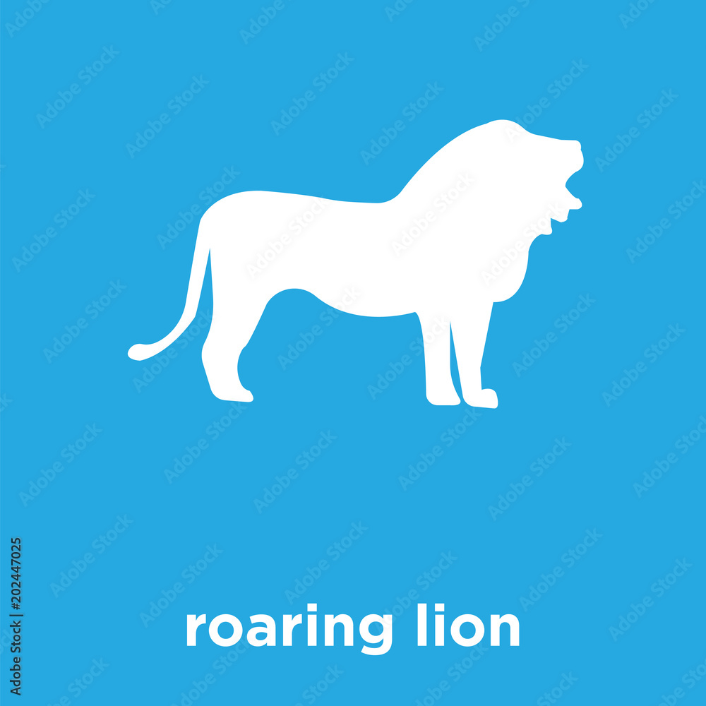 roaring lion icon isolated on blue background