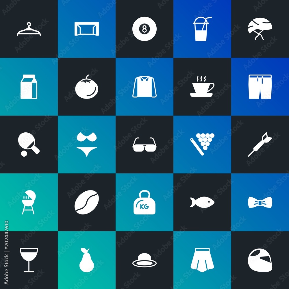 Modern Simple Set of food, clothes, sports, drinks Vector fill Icons. Contains such Icons as fishing, hanger, beach, ripe and more on dark and gradient background. Fully Editable. Pixel Perfect. Modern Simple Set of food, clothes, sports, drinks Vector fill Icons. Contains such Icons as fishing, hanger, beach, ripe and more on dark and gradient background. Fully Editable. Pixel Perfect.
