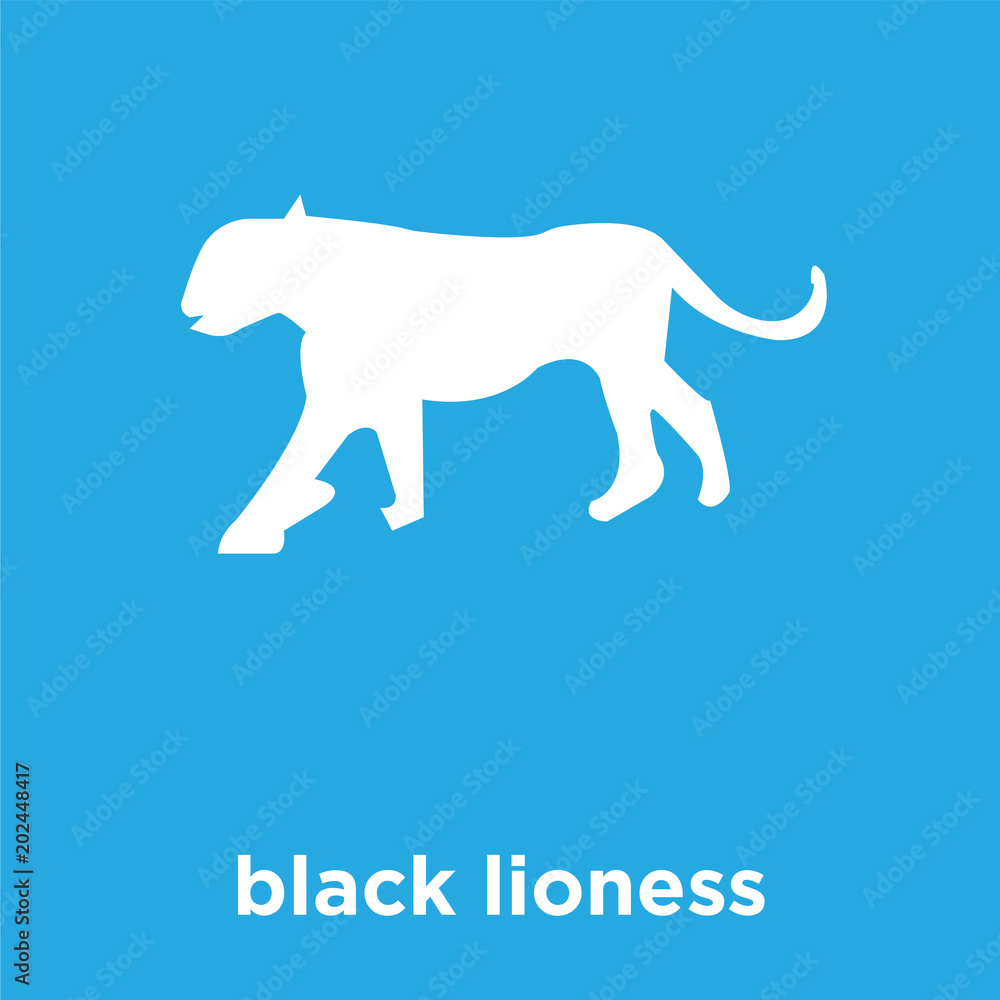 black lioness icon isolated on blue background