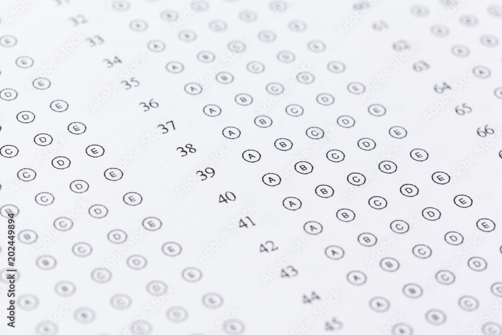 Test score sheet with answers