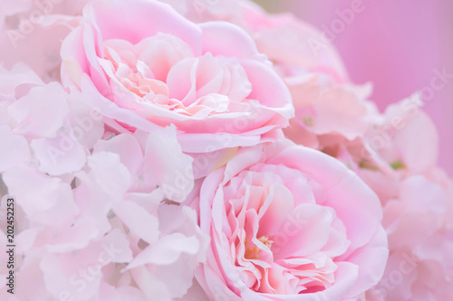 Pink fake flowers in soft style for background. texture