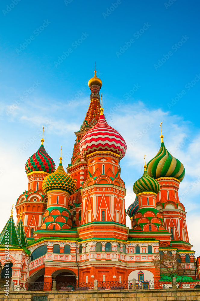 Saint Basil's Cathedral on Red Square at sunset in Moscow, Russia