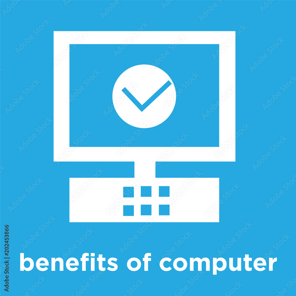 benefits of computer icon isolated on blue background benefits of computer icon isolated on blue background
